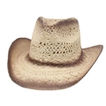 Straw cowboy hat with hollow weave and brown spray design for summer sun protection - One Size / Beige Coffee (Plain)
