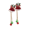 Christmas bell earrings with red and green enamel and crystal holly detail - C1853-15-Double Bell Earrings Style