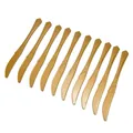 Close-up of 12 disposable gold plastic knives with elegant scalloped handle texture - Gold Plastic Knives