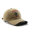 Retro khaki washed cotton baseball cap featuring red and black letter embroidery - Khaki