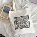 White canvas tote bag with Van Gogh Starry Night line art print in a flat lay display - Starry Night Line Art