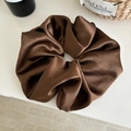 Elegant dark brown oversized satin scrunchie with a glossy silk texture for hair styling - Large 22cm / Dark Coffee