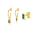 Detailed view of three gold-tone earrings with green crystals and white zircons - #3 Gold-Set of 3 (Green Zirconia)