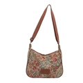 Retro floral tapestry tote bag with adjustable brown strap on a clean white background - Brown