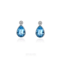 Elegant S925 silver blue crystal teardrop stud earrings with sparkling white zircons - Stud Earrings / Blue