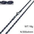 Zwarte gedraaide touwketting van titaniumstaal, 500x4mm groot, weegt 18g voor dames - 500mm x 4mm (500*4mmKN228840-Z)