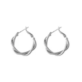 Exaggerated silver twisted hoop earrings with chunky metallic spiral design for women - Silver Twisted Round