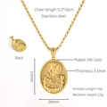 Detailed view of 18K gold plated Greek goddess relief pendant with size specifications - 50cm Chain Length / Gold