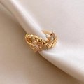 Close-up of gold plated ring featuring sparkling zircon pavé stars on beaded band - 25# Ring - Gold - Dual Star