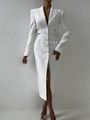 Vestido blazer blanco entallado con cuello de solapa, manga larga y detalle de abertura - S / Blanco