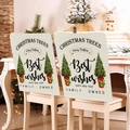 Pair of festive Christmas chair covers with reindeer and snowflake prints in dining room - Beige Red Green Tree Snowflake (YT01-4)