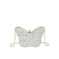 Elegante borsa a farfalla argentata con strass di cristallo e catena dorata - Argento