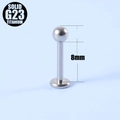 Piercing lèvre en titane G23 massif avec tige de 8mm et finition argentée - Bille 2.5mm / Forme T (1.2*8mm)
