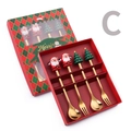 Coffret cadeau de Noël 4 pièces avec cuillères et fourchettes dorées à motifs festifs - Set de 4 pièces Argent Boîte Rouge Style C