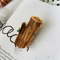 Creative wood log pattern hair claw clip with colorful leaf accents in a natural style - Tree Stump / Approx 7cm
