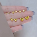 S925 sterling silver heart-shaped yellow crystal stud earrings in multiple sizes - 925 Silver / Yellow Heart 3mm