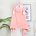 Pink rabbit hooded baby bath towel cape made of soft coral fleece for quick dry absorption - Pink Rabbit