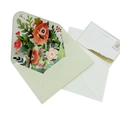 3D floral pop-up greeting card set with message card and white envelope in green and gold - Orange Flower