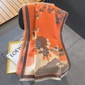 Elegant orange landscape cashmere feel scarf with floral patterns and tassels - Landscape Floral-Grey Orange