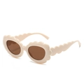 Occhiali da sole ovali color crema con montatura ondulata e lenti marroni per bambini - Montatura Bianco Sporco Lenti Tè Scuro