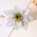 Sparkling silver artificial poinsettia flower with festive glitter texture and yellow stamens - 7-Point Poinsettia / 12cm / Silver