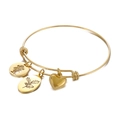 Adjustable golden bangle with heart, girl, and floral charms in a minimalist style - Gold Color December (KB158065-Z)