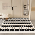 French style checkerboard entryway mat with black and white anti-slip PVC texture - 100x120cm / Southern France Summer-Horizontal