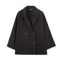 Zwarte double-breasted dames blazer in XS met verticale geplooide textuur stof - XS / Zwarte Jas