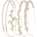 Detailed set of four golden bridal headbands featuring sparkling rhinestones and floral motifs - AB Rhinestone Rose Gold 4-Piece Set Style 12#
