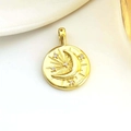 Dettaglio ciondolo circolare placcato oro 18k con mezzaluna e stelle in cristallo - Rame Placcato Oro/Zircone / Oro Stella Luna Disco Rotondo (01)