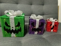 Three glowing Halloween gift boxes in green, purple and red with glitter finish - Green Purple Red Christmas Gift Box