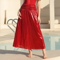 Jupe de plage plissée rouge métallisé à taille haute pour soirée piscine - Taille unique / Sarong rouge