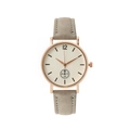 Minimalist quartz watch with cream matte dial, rose gold case, and grey suede leather strap - Gray