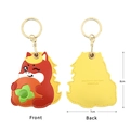 Cartoon horse leather AirTag case keychain with gold hook, front and back view - Prosperity Horse