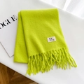 Fluorescent green cashmere-feel scarf with tassel edges on a white surface - 10# Green Apple / Over 175cm