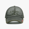 Olive green mesh baseball cap featuring breathable panels and letter embroidery - Adjustable / Green