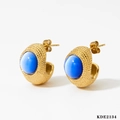 Gold plated 316 stainless steel earrings with royal blue cat eye stone inlay - Gold + Blue Cat's Eye