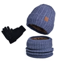 Winter 3-piece set with blue knit beanie, matching neck gaiter and black touchscreen gloves - 3-Piece Set Navy Blue