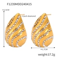 Water-drop gold titanium steel earrings with Czech diamond inlay, size 2.5cm by 1.7cm - F1239 (2.5CM) / Gold