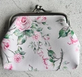 Miniature clasp coin purse featuring pink rose floral print and silver metal frame - 1001-2 Pink Rose