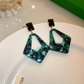 Close-up of vintage geometric resin earrings with marble texture on ceramic plate - 10# 925 Sterling Silver Earring Post - Green Geometric Splicing