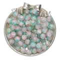 Pink and teal frosted glass beads with gradient effect in silver bow tray - Pink Green Yellow Frosted Lampwork Beads