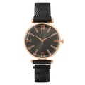 Women's rose gold quartz watch with black Milanese mesh strap and Roman numerals - Black