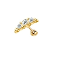 Gold stainless steel cartilage piercing with three curved zircon stones and ball screw back - Ball Back Screw / Gold Earrings