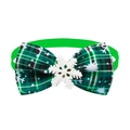 Green plaid Christmas pet bowtie featuring a white snowflake accent for dogs and cats - BT284-4/Snowflake - Green & White Plaid
