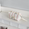 Quilted cream cosmetic bag featuring pink stripes and blue star patterns with ribbon zipper - Octagonal Pouch / Pink