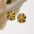 Elegant gold and black spiral swirl stud earrings with a glossy enamel finish - Gold + Black
