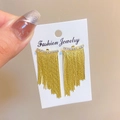 Exaggerated long gold tassel earrings featuring micro-set cubic zirconia accents - Light KC Gold Style 10