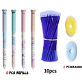 Panda themed erasable pen set with 4 pens, 10 blue ink refills and 2 erasers - Cute Rabbit Style Pens And Refills And Erasers / Black Ink