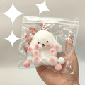 Cute white plush rabbit keychain variant with pink paws in a transparent zipper bag - Lop-eared Rabbit